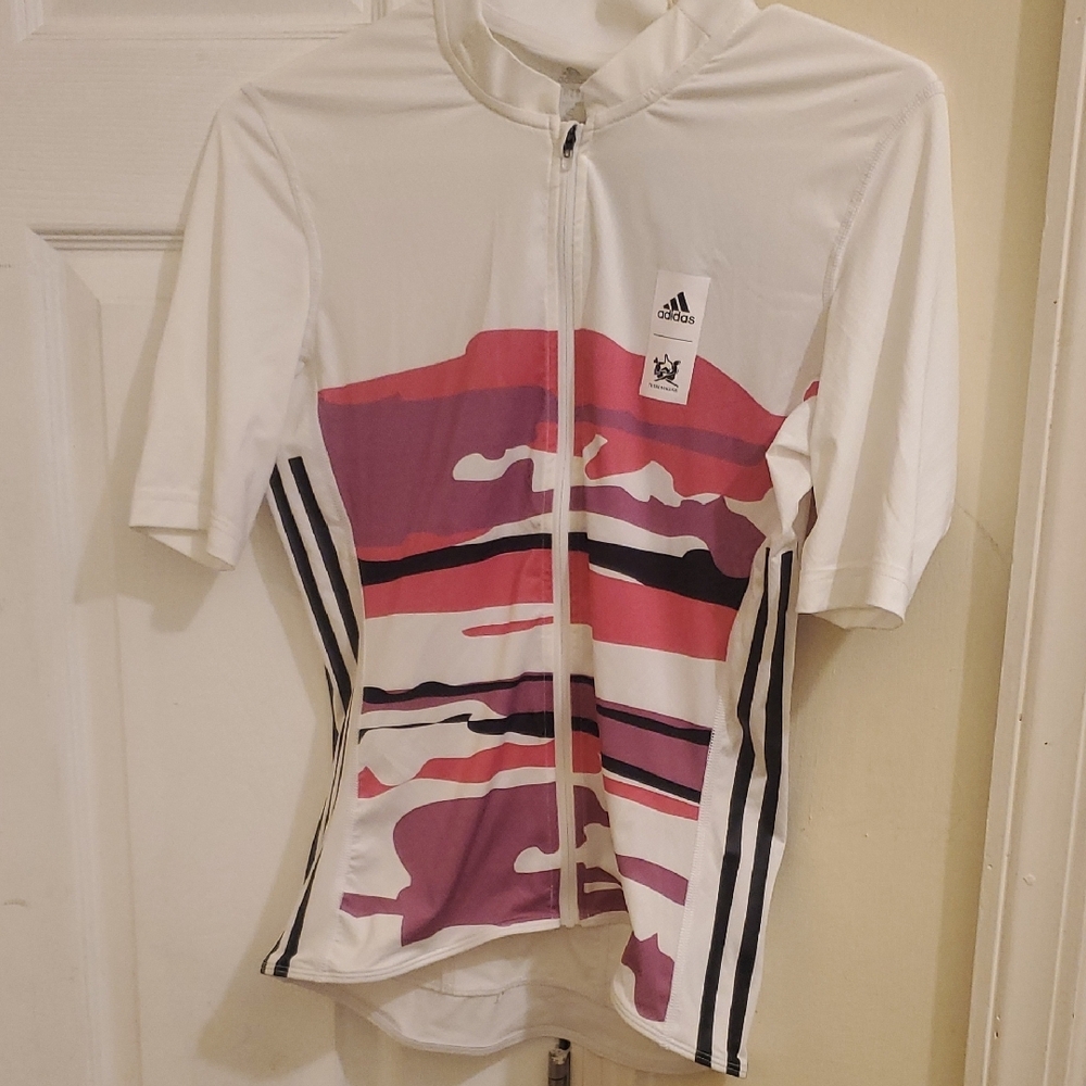 Adidas White and Pink Cycling Jersey